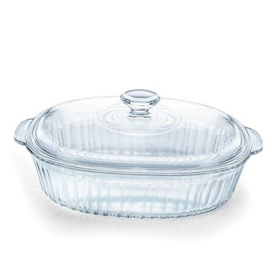 Glass Casserole Dish with Lid, Ribbed Oval Glass Baking