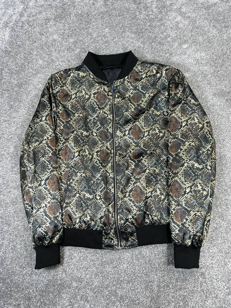 Zara Jacket Womens Xl Black Brown Yellow Satin Full Zip Bomber | eBay