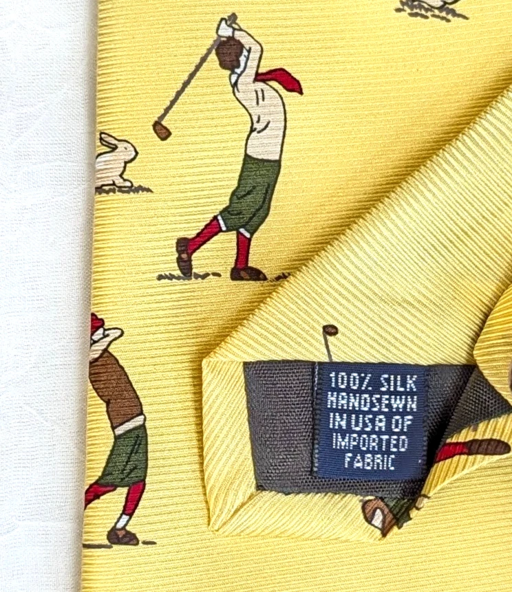 全新带标签 J Crew 真丝黄色高尔夫领带高尔夫球手兔子罕见 Dapper Preppy Ivy — 第 3/4 张图片