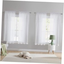 Sheer Curtains 63 inches Long 4 Panels, 42 inch 42"W x 63"L Pack of 4 White