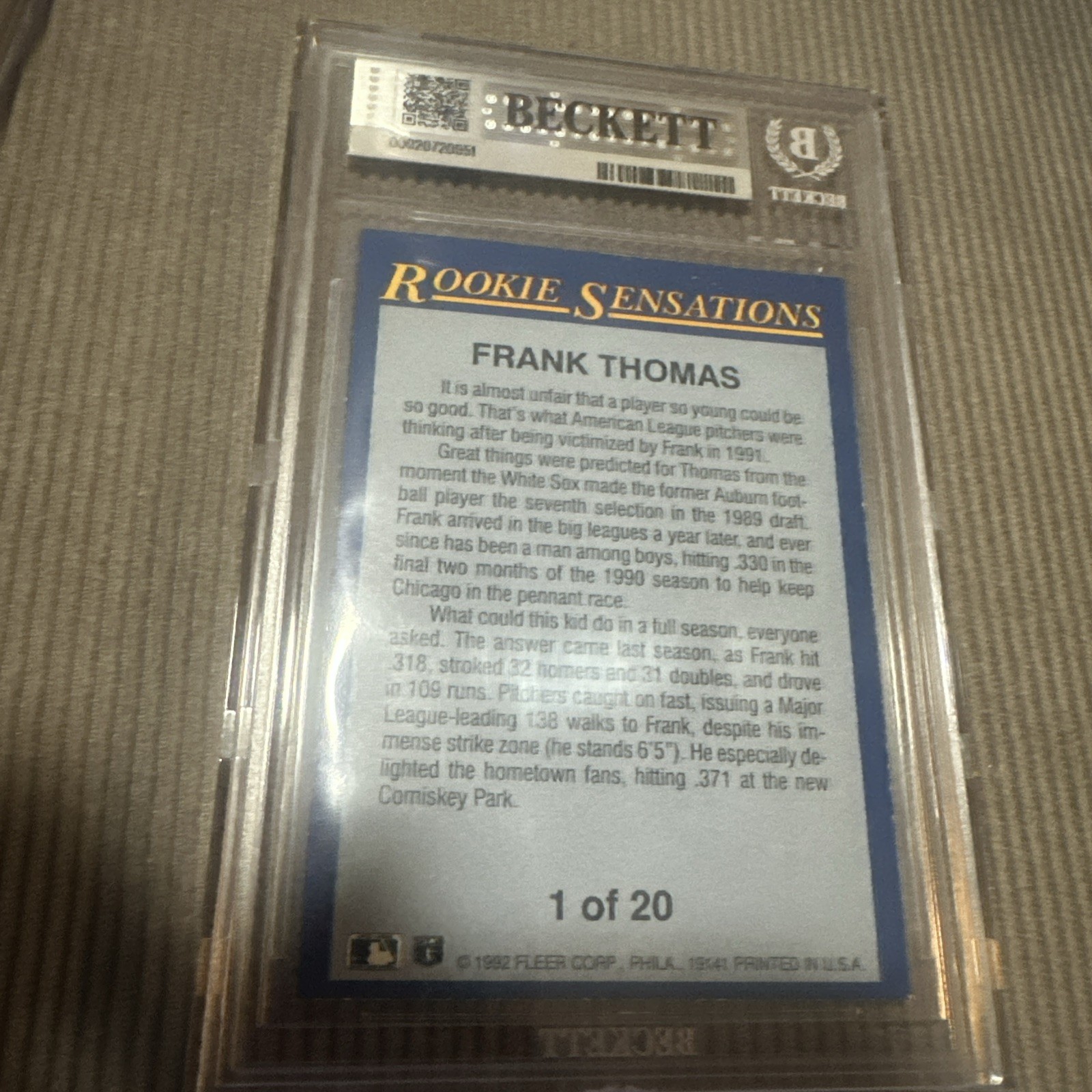 1992 Fleer - Rookie Sensations Frank Thomas #1 BGS 6.5 Autograph Auto RARE! view 4