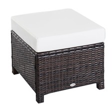 Rattan Ottoman Footstool for Outdoor Patio Cushioned, Weatherproof Garden