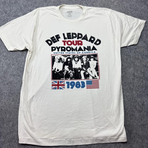 Def Leppard Shirt Mens Large White Pyromania 1983 Tour Rock Band Graphic Tee