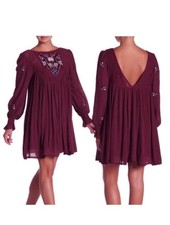 Free People Womens Mohave Plum Purple Embroidered Boho Bohemian Flowy Dress Sm