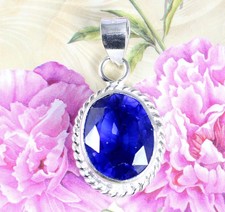 Natural Blue Sapphire Oval Cut 925 Silver 17.90 Ct Pendant Certified Gemstone