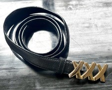 Vintage Paloma Picasso Black Leather Skinny Belt w3 X Kisses Made in Italy MD 75