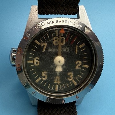 AQUASTAR 1960s JEAN RICHARD Geneve ''DEPTH GAUGE'' Watch For Divers - RARE - As-Is