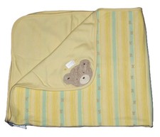 VTG Carters Yellow Bear Baby Blanket Green Stripe Cotton Security Lovey