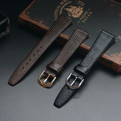 12-21mm Vintage Lizard Embossed Genuine Leather Watch Strap Thin Soft