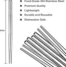 Premium Stainless Steel Metal Chopsticks, Reusable Silver Chopsticks Dishwash...