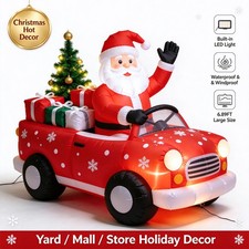 6.89ft Christmas Inflatable Santa Claus Driving Red Car LED Lighted Outdoor Yard