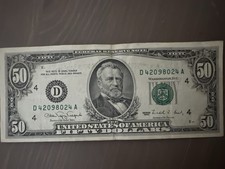 1990 US $50 Federal Reserve Note D42098024A 36 Year Old Banknote Small Bill