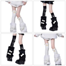 Harajuku Cute Bone Plush Furry Leg Warmers with Thigh High Sockls Set for Women