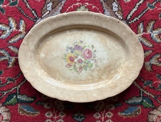 Old Farmhouse Find Antique 1800’s Dirty Stained Crazed Rose Flower Dish Plate