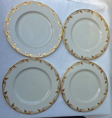 Lenox Essex Maroon O-351-R Dinner Plates Set of 4 10 1/2'' Gold Trim USA