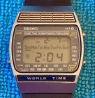 VINTAGE MENS SEIKO WORLD TIME DIGITAL WRIST WATCH A239-502A VERY GOOD WORKING