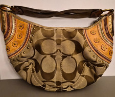 Vintage Coach Soho Studded Hobo Bag Brown Tan Canvas Y2K Boho Chic Retro 10482