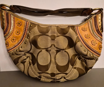 Vintage Coach Soho Studded Hobo Bag Brown Tan Canvas Y2K Boho Chic Retro 10482