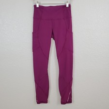 Lululemon Leggings Womens Size 4 Pink Pockets 25" inseam Reflective Mid Rise Run