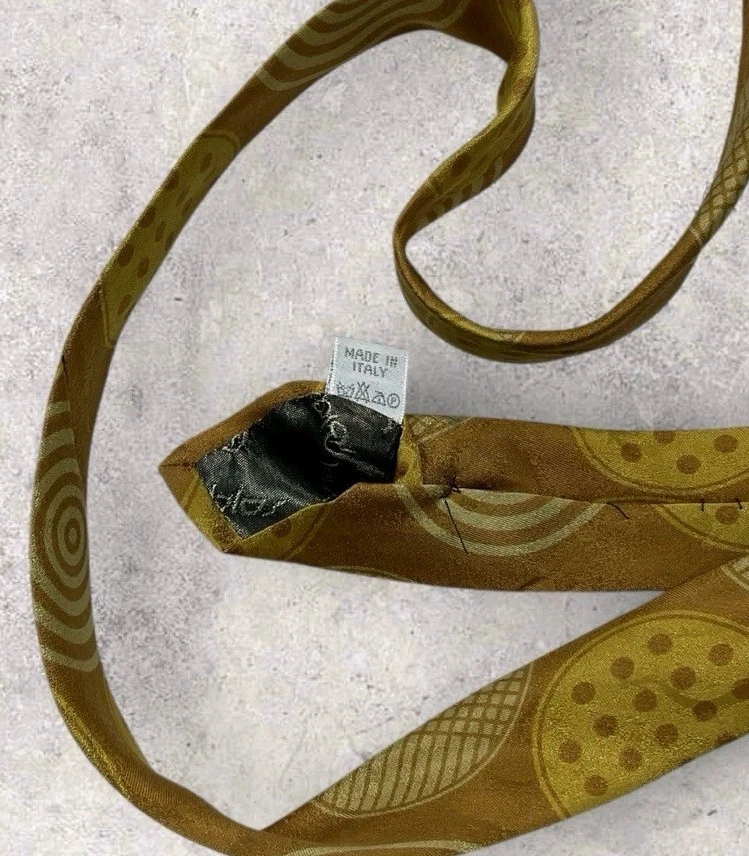 BYBLOS Silk Tie ITALY Brown Gold Geometric W:3.6" EUC - Imagem 3 de 4