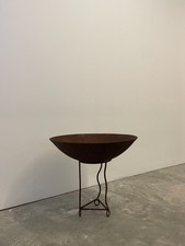 Contemporary Circa 2010s Weathered Steel Rustic Large Water Bowl Fire Pit Stand