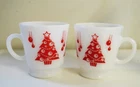 2 Hazel Atlas Milk Glass Christmas Holiday Cup Egg Nog 6 oz. Vintage