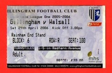 2005/06 GILLINGHAM 0-1 WALSALL  LEAGUE ONE  29.04.06  TICKET  ATT. 7,757  SCARCE