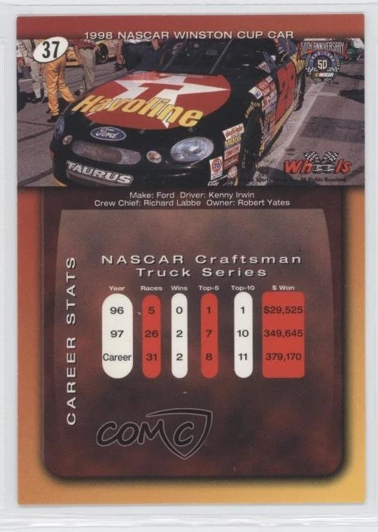 1998 Wheels Kenny Irwin Jr #37 Rookie RC - Image 2 of 2