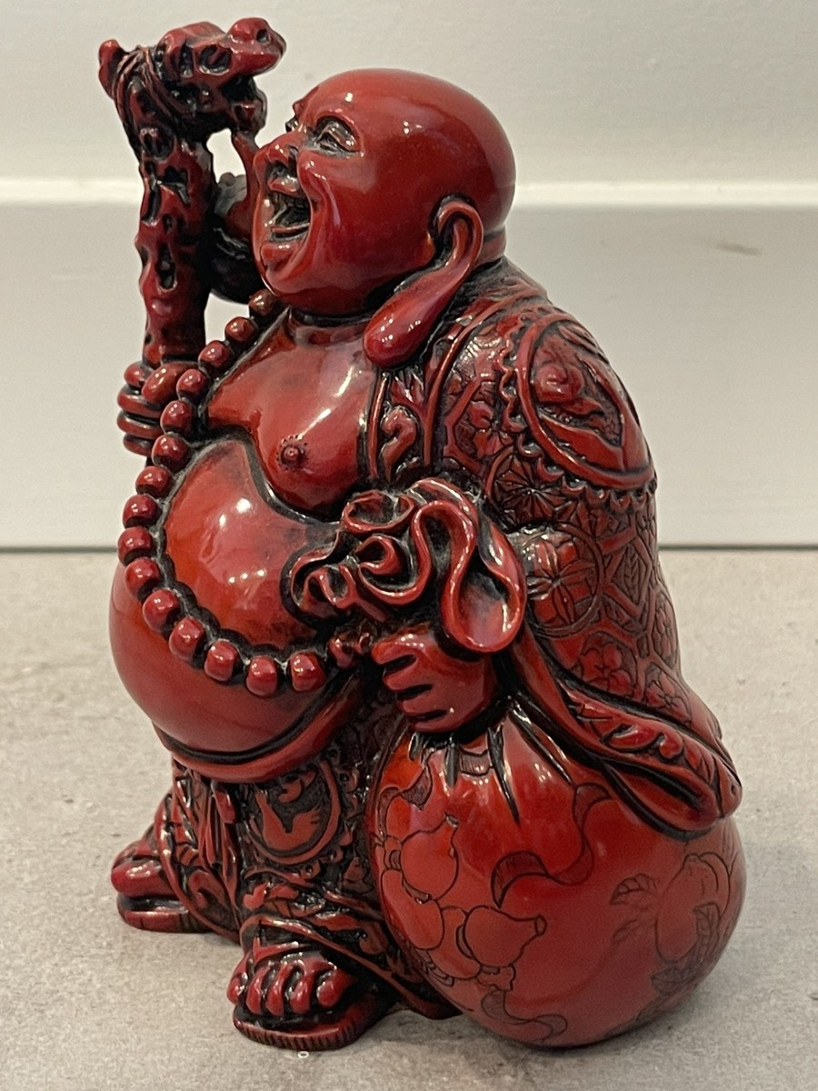 Vintage Laughing Buddha Statue - Resin Prosperity Lucky Coin
