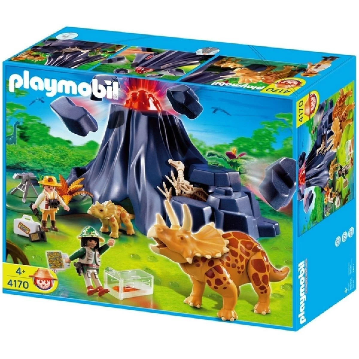 PLAYMOBIL SET 4170 EXPLODING VOLCANO TRICERATOPS DINOSAURS EXPLORERS TOOLS