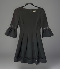 Eliza J Womens Short Dress 0P Black Bell Sleeve Fit and Flare Lined Pleats