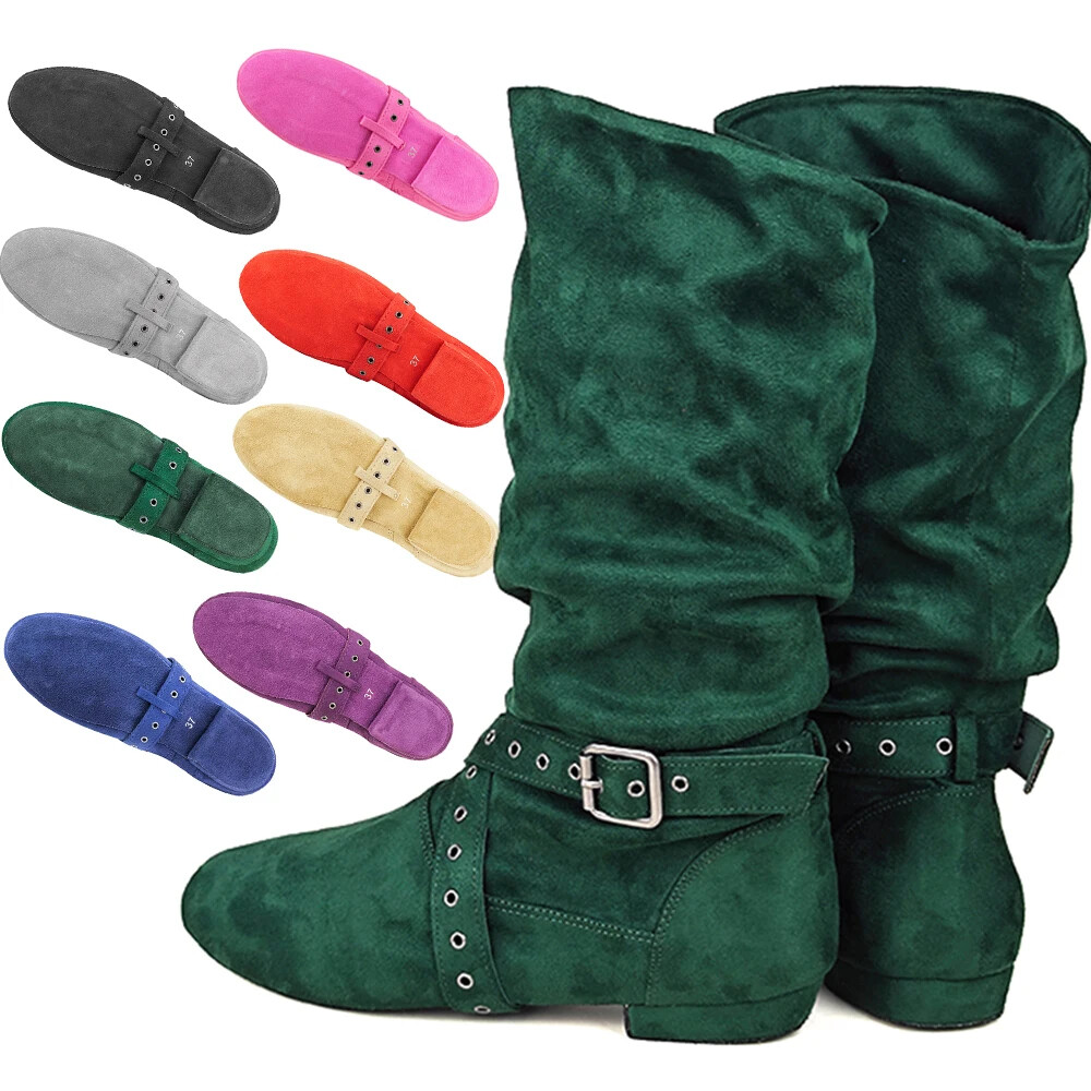 Mujeres Botas de Baile Latinas Suela de Gamuza Bota Larga Hebilla Correa Botines