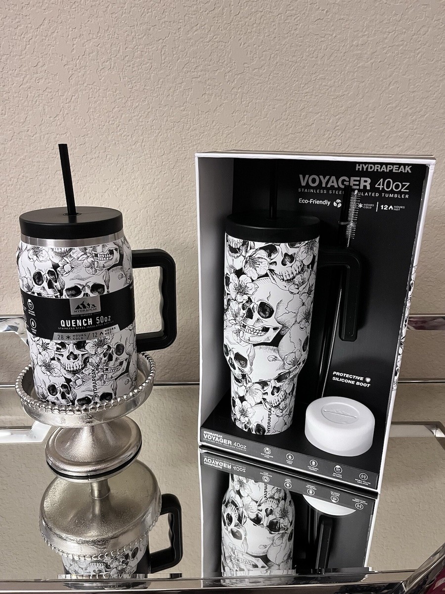 2-PIECE BUMDLE NWT WHITE SKULL HYDRAPEAK VOYAGER 40 OZ AND QUENCH
