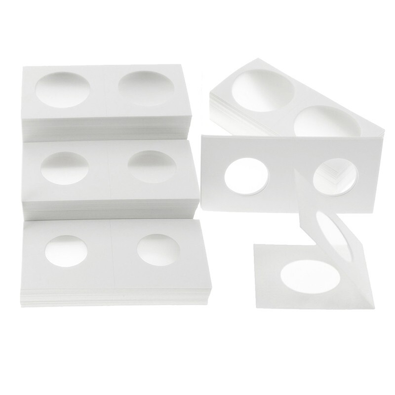50x 33mm CARDBOARD COIN HOLDERS Staple Coin Holder Display Clear Window