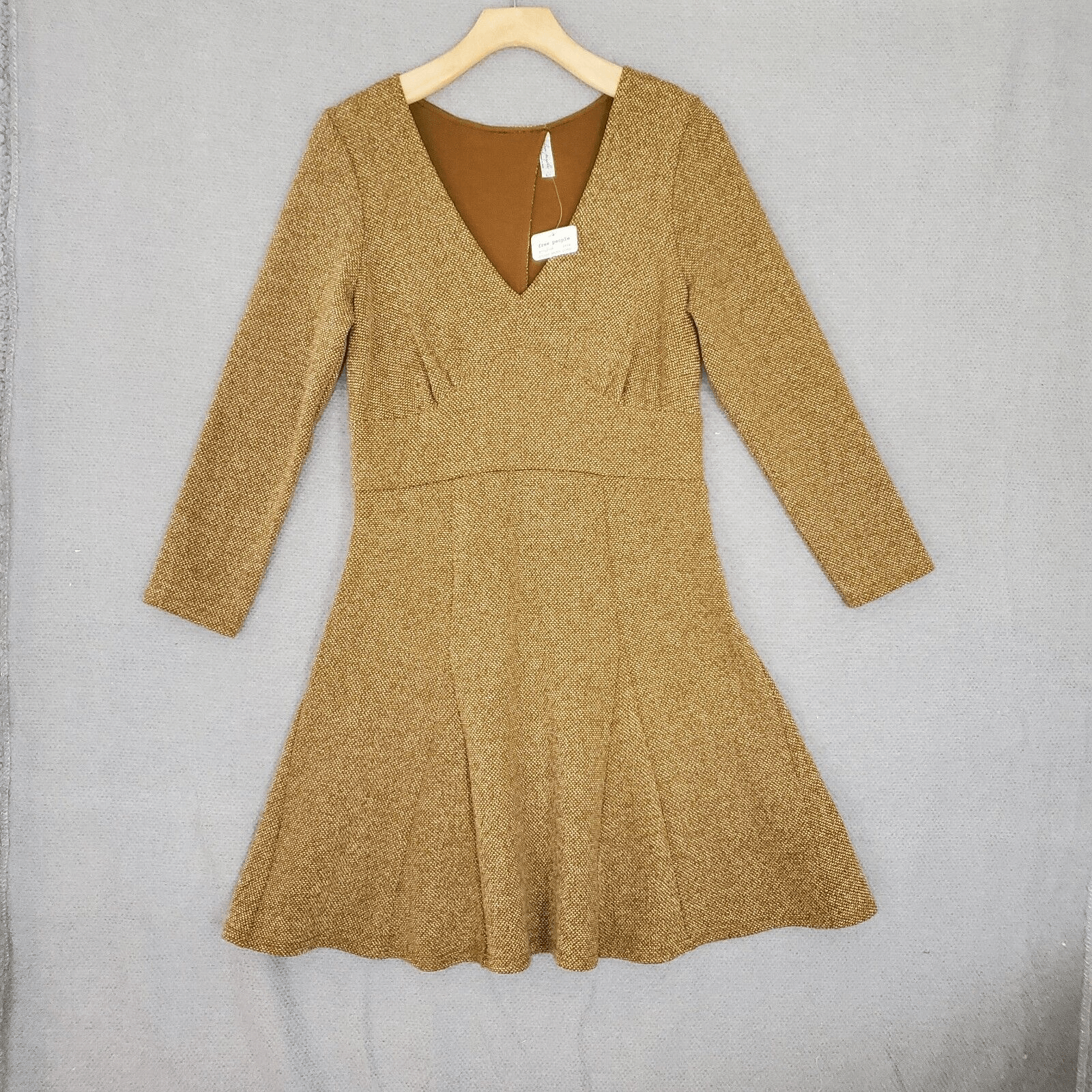 NWT Free People Golde Brown Heartstopper Fit & Flare Dress Size Large