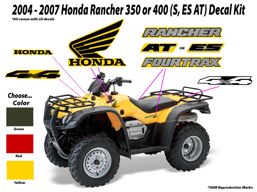 2004 2005 2006 2007 Honda Rancher 350 400 ES AT Decal Sticker Graphic Marks Kit