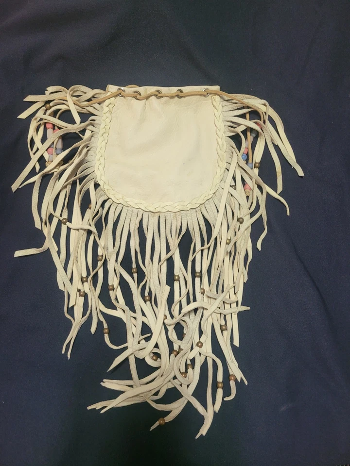 Rara Bolsa Balde Pequena Vintage Harley Davidson Cor Creme Franja com Contas - Imagem 4 de 4