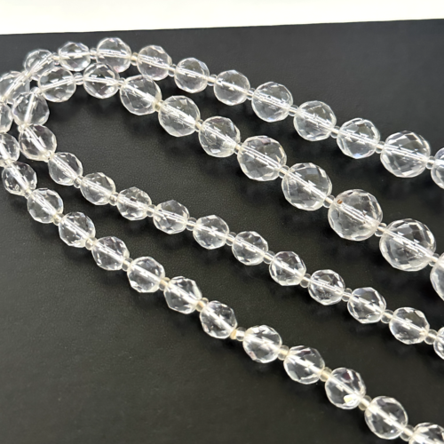 Vintage Clear Round Faceted Rock Crystal Graduated Beaded Ladies Necklace 30" - Picture 4 of 8