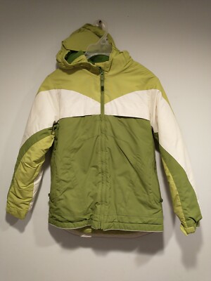 LANDS' END Kids Size 10-12 Winter Ski Jacket Snow Coat Waterproof Green  White