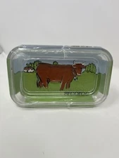 Arcoroc Glass Farmhouse Style Embossed Cow Covered Butter Dish  Vintage NOS NEW