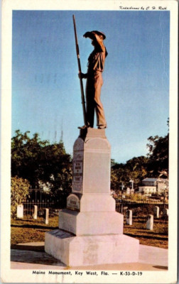 Maine Monument Key West Florida VTG Postcard Posted 1949 A6