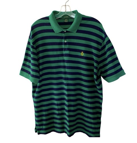 Vtg Lauren Ralph Lauren Men Striped Polo Shirt Sz Large Kelly Green & Navy Blue
