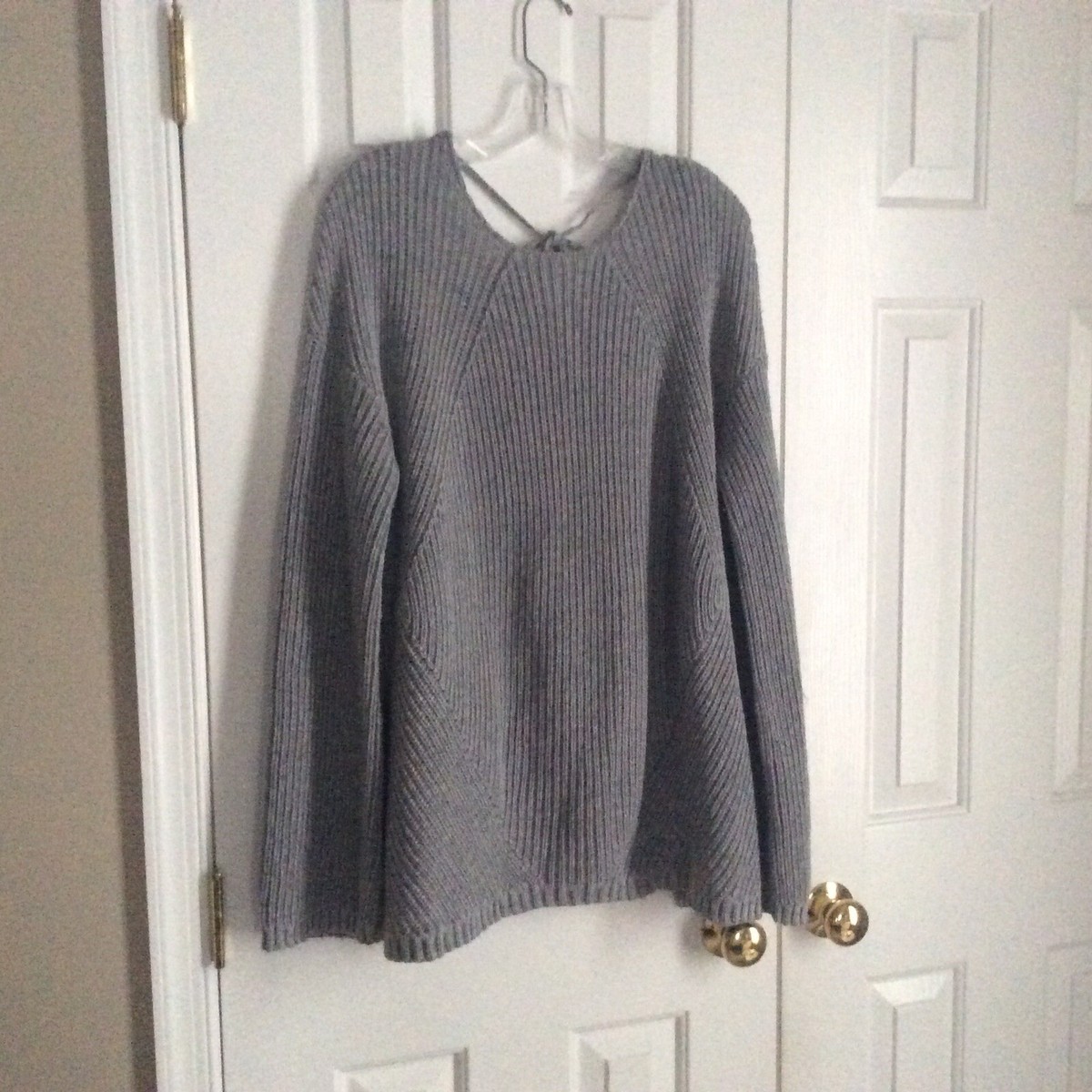 Gray Cable Knit Long Oversized Sweater Open Back Tie by Tobi Size