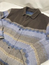 Vintage Style Aztec Wool Men’s Pea Coat Blue & Brown Size Xl/XXL