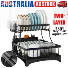 Dish Drainer Drying Rack with Cup Holder Foldable Cutlery Tray Kitchen Organiser