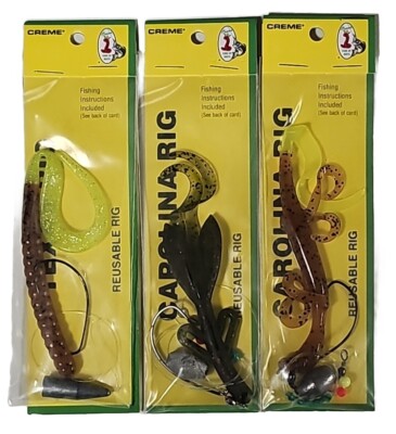 Lot of 3 Creme Pre-rigged Texas/Carolina Rigs, Pumpkin Chartreuse ...