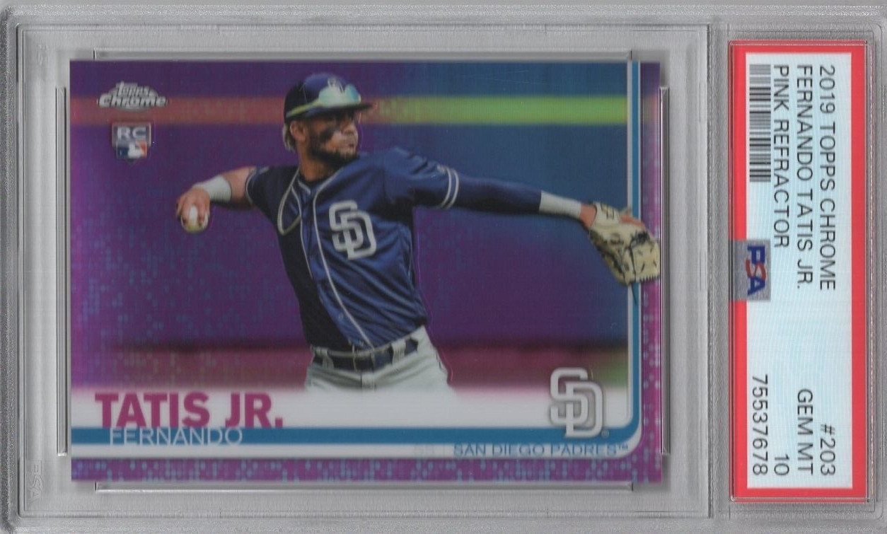 FERNANDO TATIS JR 2019 TOPPS CHROME PINK REFRACTOR ROOKIE RC #203 PSA 10 PADRES
