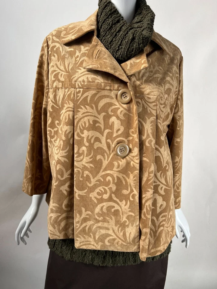 R.Q.T. Женщин 1 X напечатано вельветовая куртка кнопка застежки бежевый и коричневый полиэстер - Изображение 4 из 4