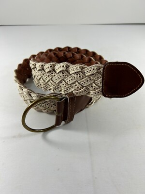 Womens Braided White Crochet Belt Brown Faux Leather One  display picture 1