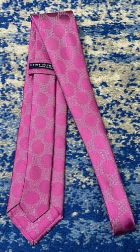 Geoff Nicholson Seidenkrawatte rosa silber schwarz gepunktet Made in Italy - Bild 3 von 6